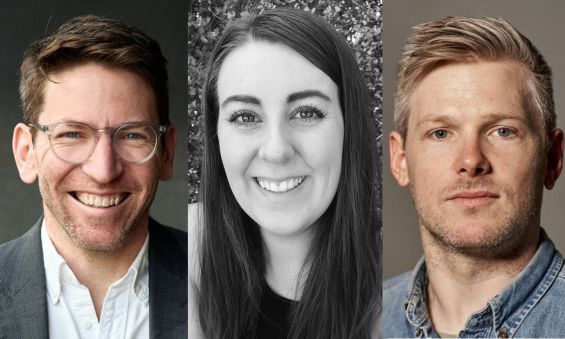 Outgoing board members Rhys Holden, Elle Bethune and Alisdair Macindoe